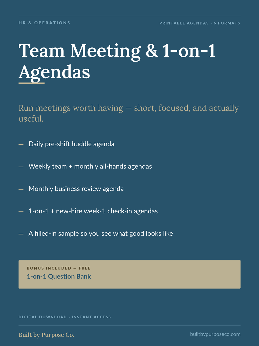 Printable Team Meeting & 1-on-1 Agendas